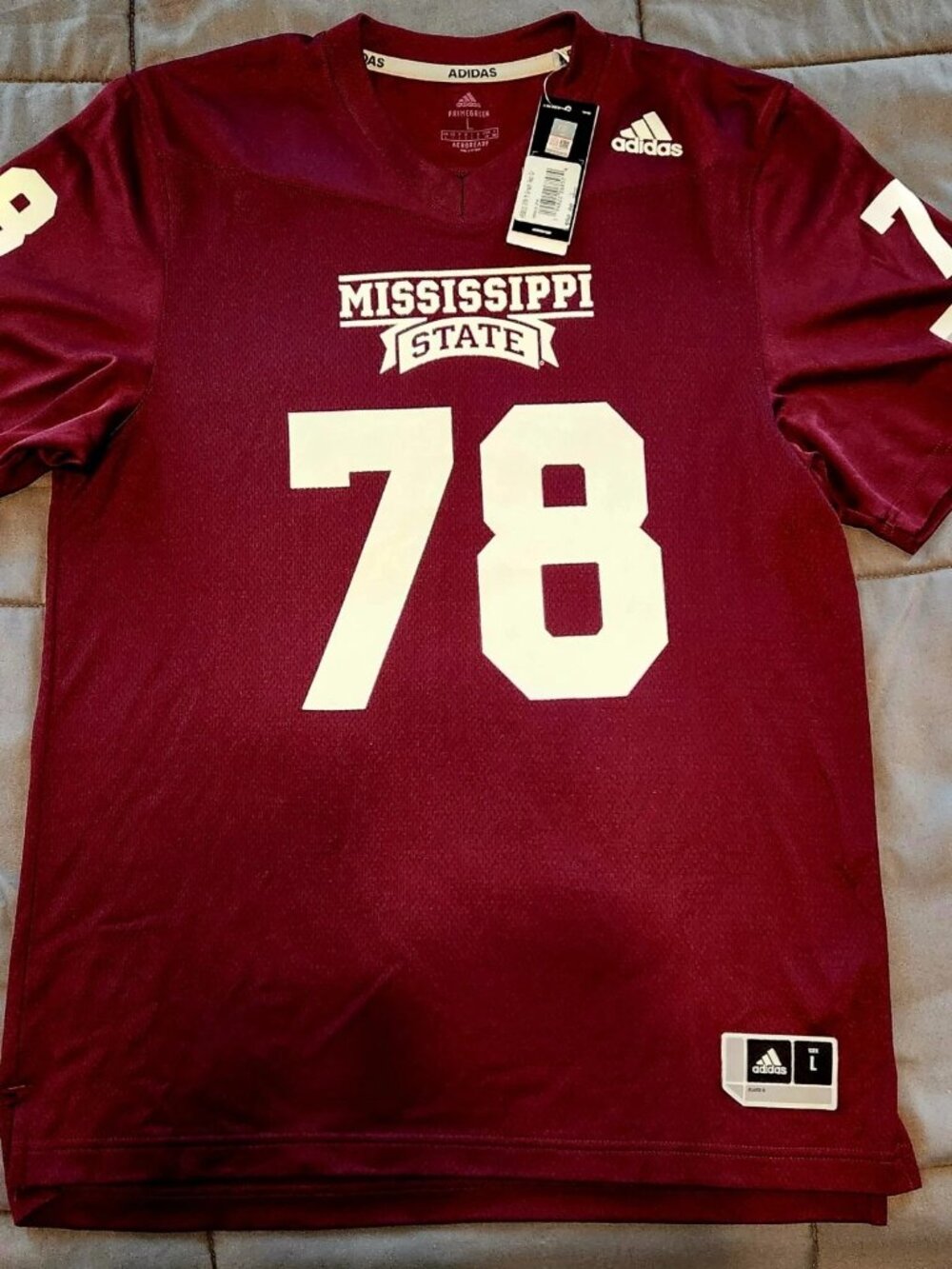 Mississippi State Bulldogs Adidas Maroon Football Jersey Mens Sz L.